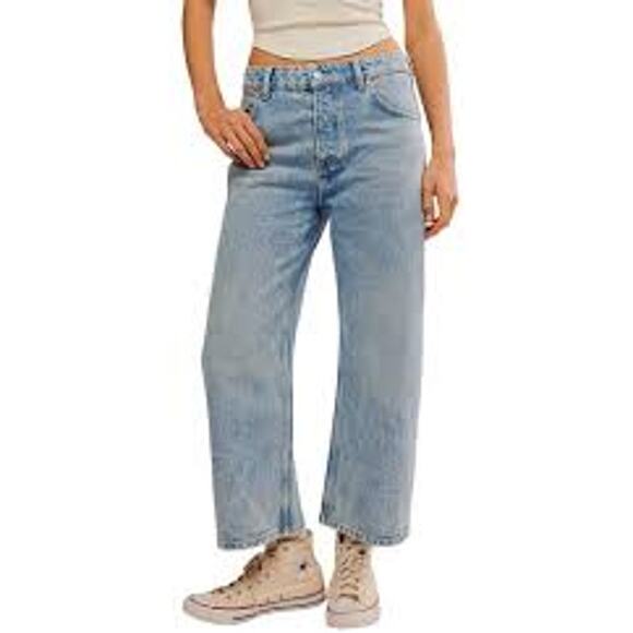 We The Free Deep Trance Dropped Denim High Rise Wide Leg Boyfriend Jeans size 28 - Picture 2 of 6